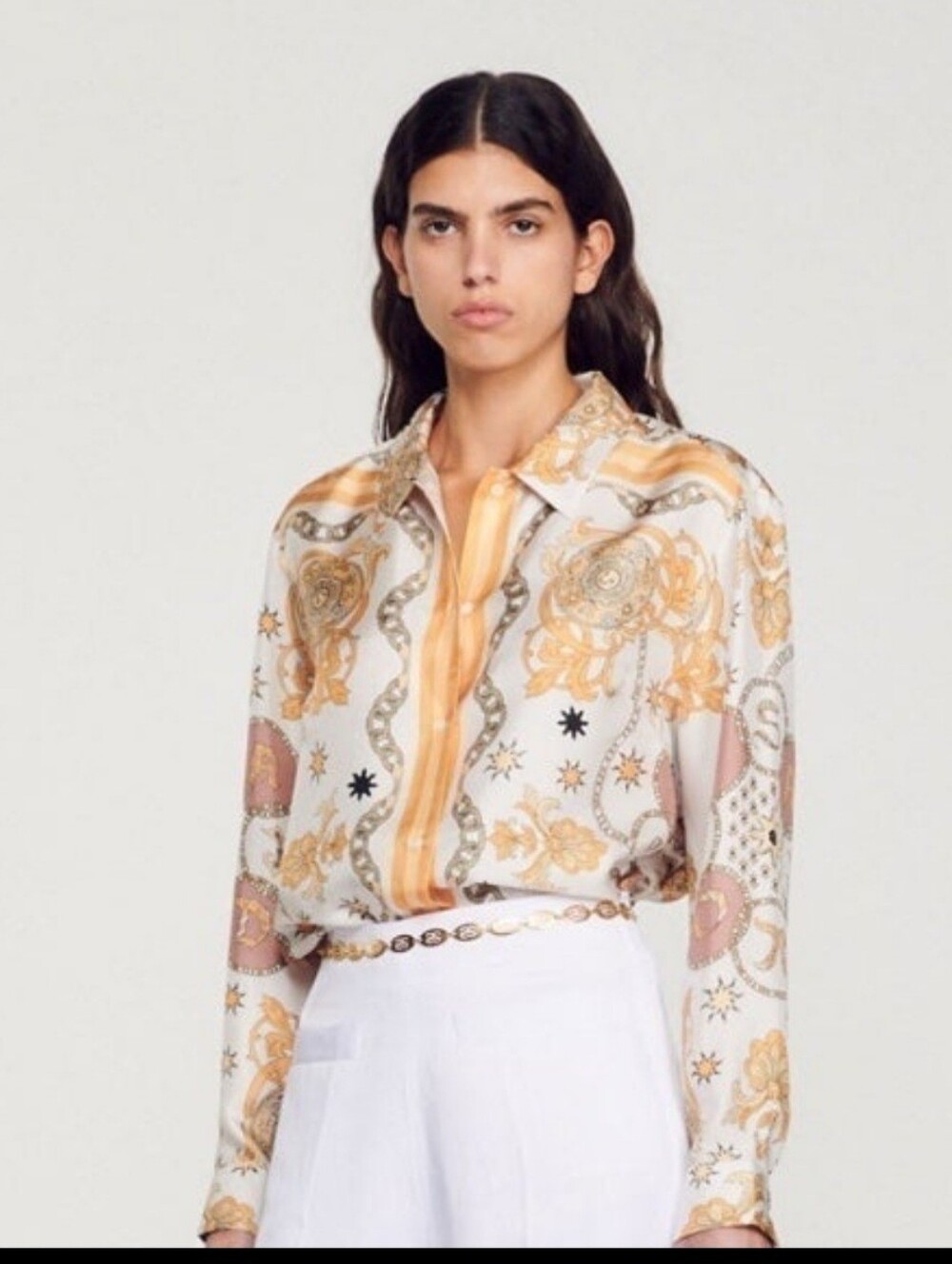 SANDRO SCARF PRINT SILK SHIRT